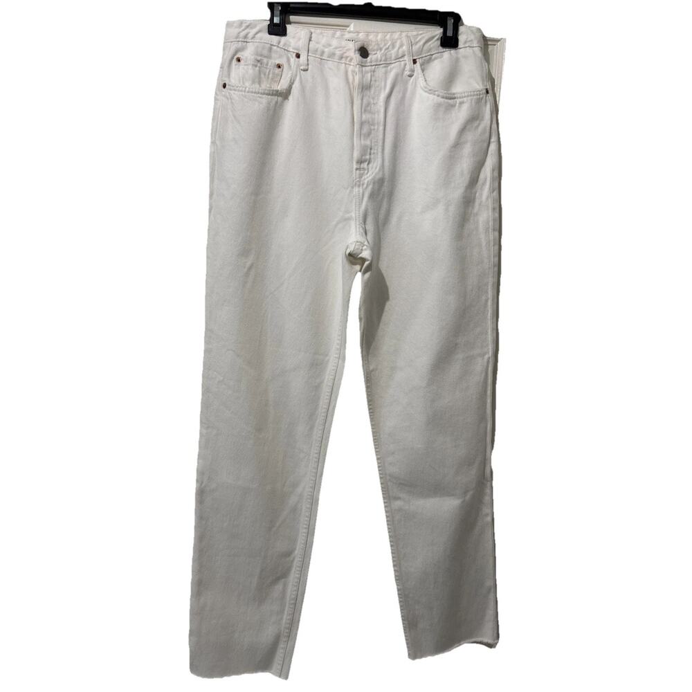 GRLFRND White Jeans Size 30 Devon High Rise Slim Boyfriend Raw Hem Moon Dance